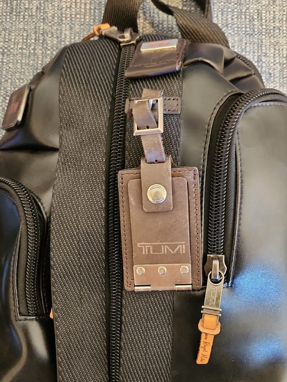 TUMI Alpha Bravo Monterey Black Leathee Sling Backpack - Men's Travel Bag - Picture 3 of 6